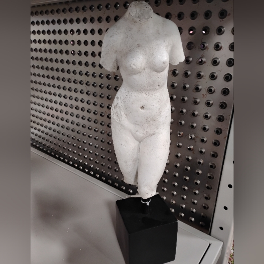 New White Abstract Female Torso Sculpture on Black Base - Home Accents
